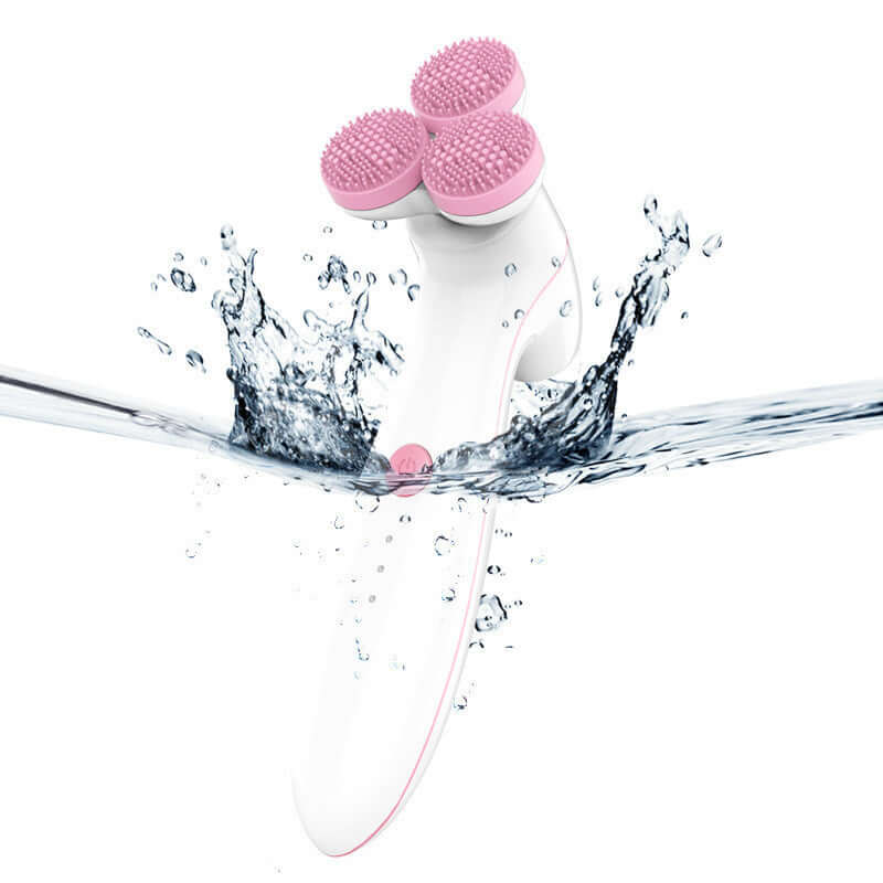 3D Smart Massager Electric Cleanser in water, pink silicone design for lifting and cleansing skin at home.