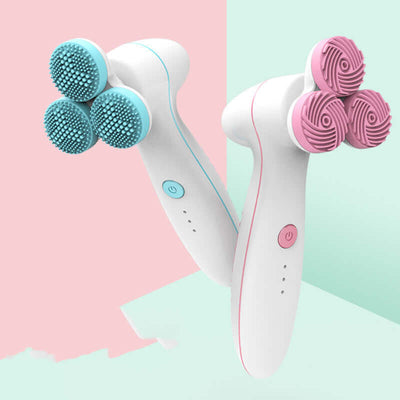 3D Smart Massager Electric Cleanser in blue and pink, silicone material for lifting and cleansing at home.