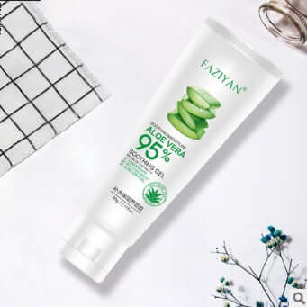 Aloe Vera Face Cream 95% soothing gel tube on a floral background, perfect for all skin types, 60g.