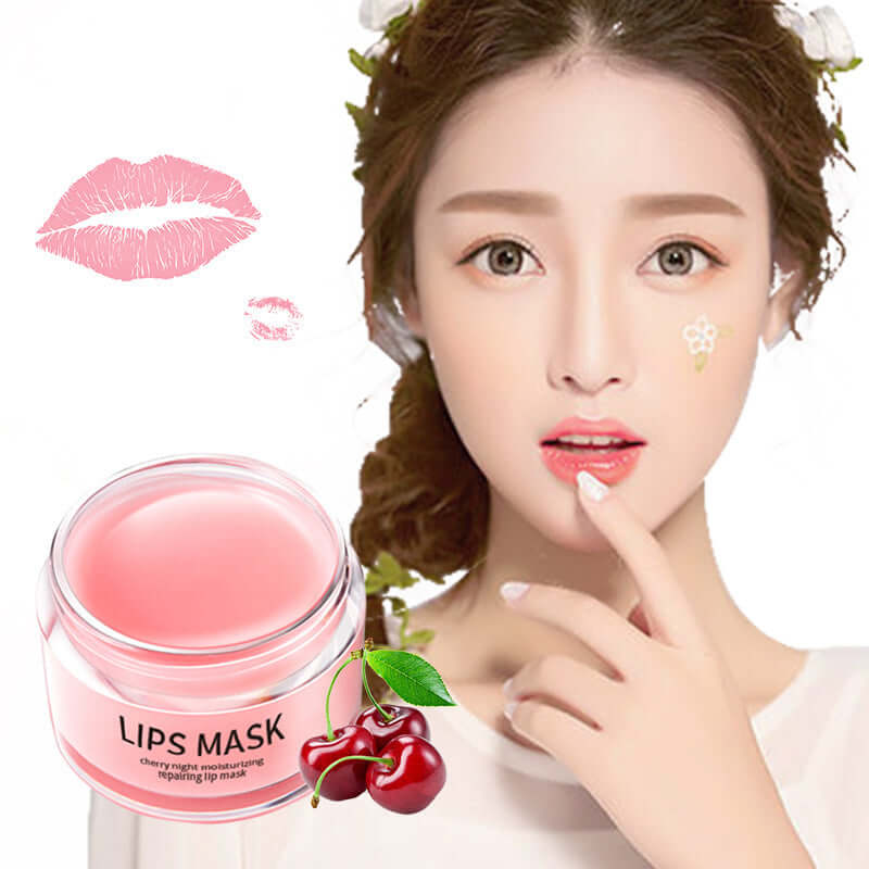 Moisturizing lip mask with cherry extract designed to nourish and enhance lip hydration for soft, shiny lips.