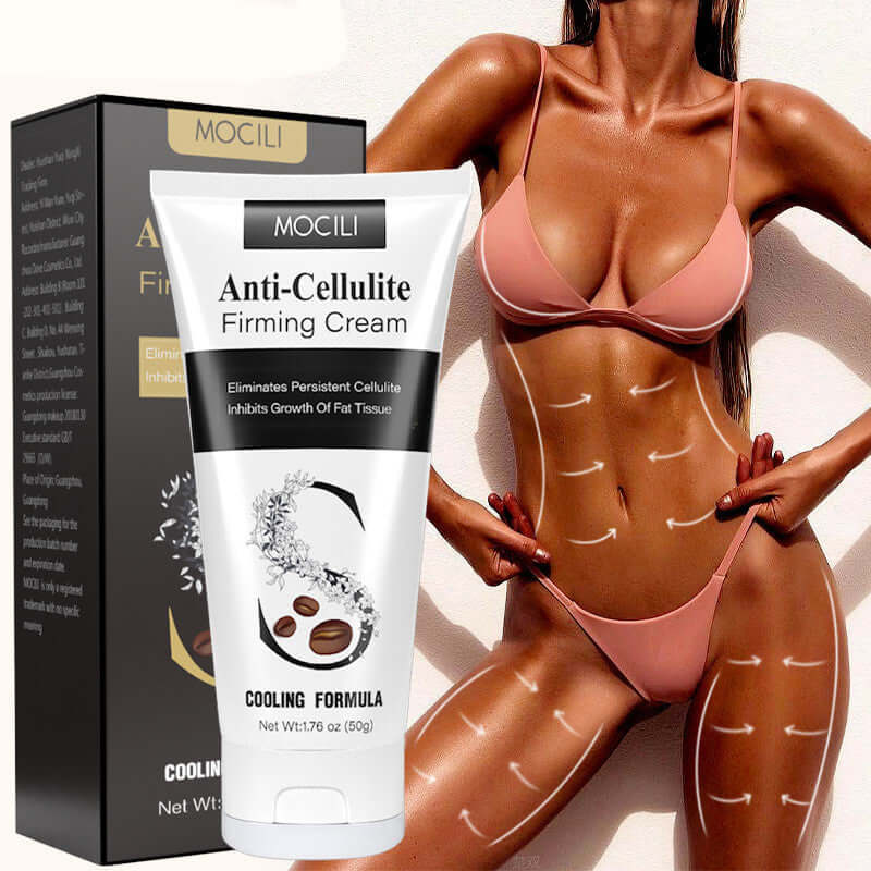 MOCILI Anti-Cellulite Firming Cream 50G in cooling formula, designed to eliminate persistent cellulite and tighten skin.