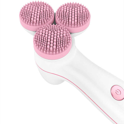 3D Smart Massager Electric Cleanser in pink and white, featuring silicone cleansing bristles for effective skin care.